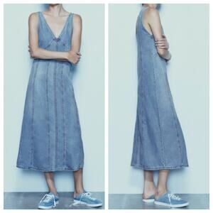 Zara Blue Sleeveless V-Neck Sundress